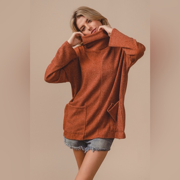 BiBi Piper Rib Double Pocket Turtle Neck Sweater🆕 - Picture 5 of 6